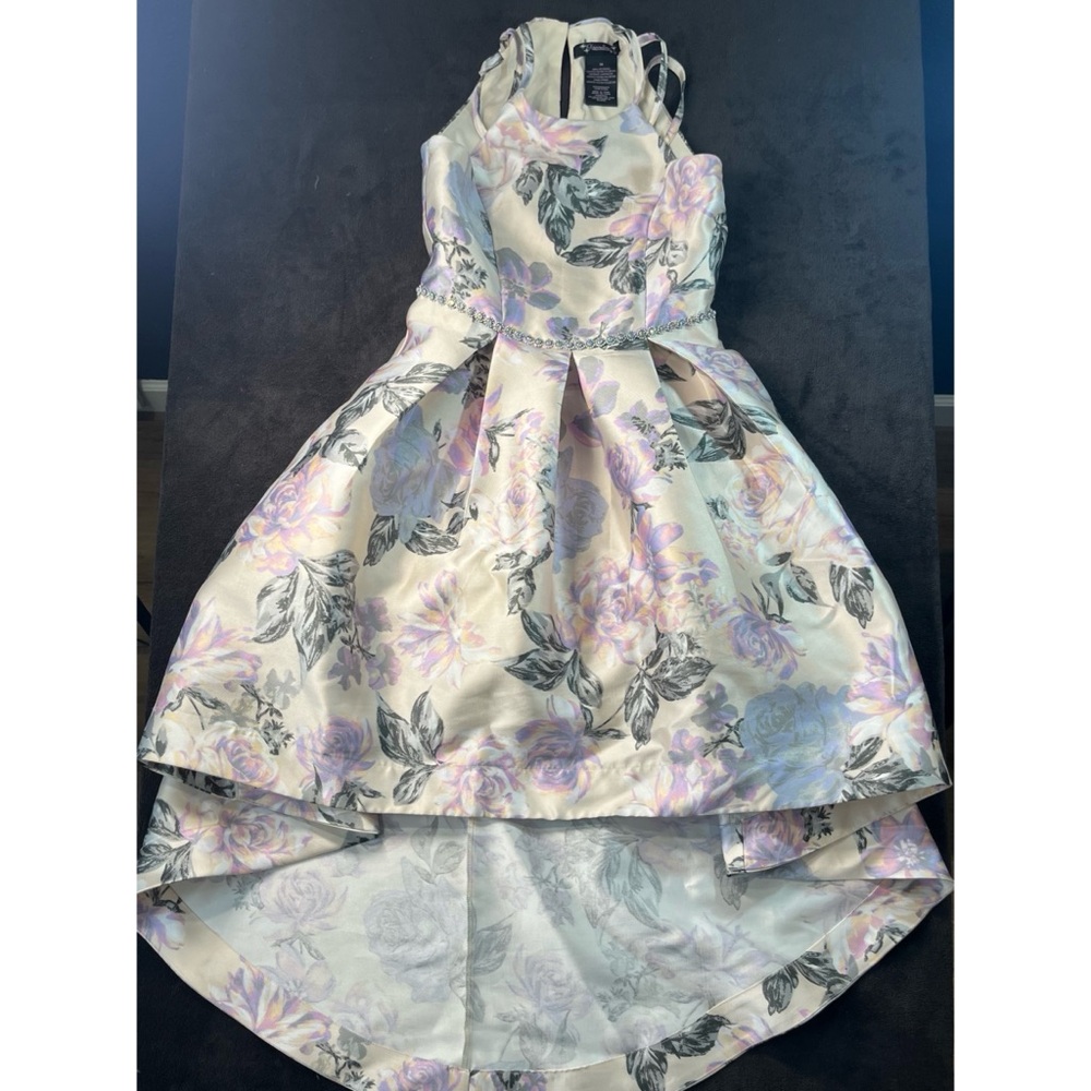 Xtraordinary Girls Floral High-Low Formal Dress in Cream, Lavender, Gray